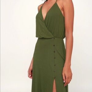 Lulu’s Olive Green Ribbed Midi Dress (olive green, sz xs)